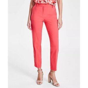 Anne Klein Womens Straight Leg Mid Rise Ankle Zipper Pants Red Pear Size 4 NWT